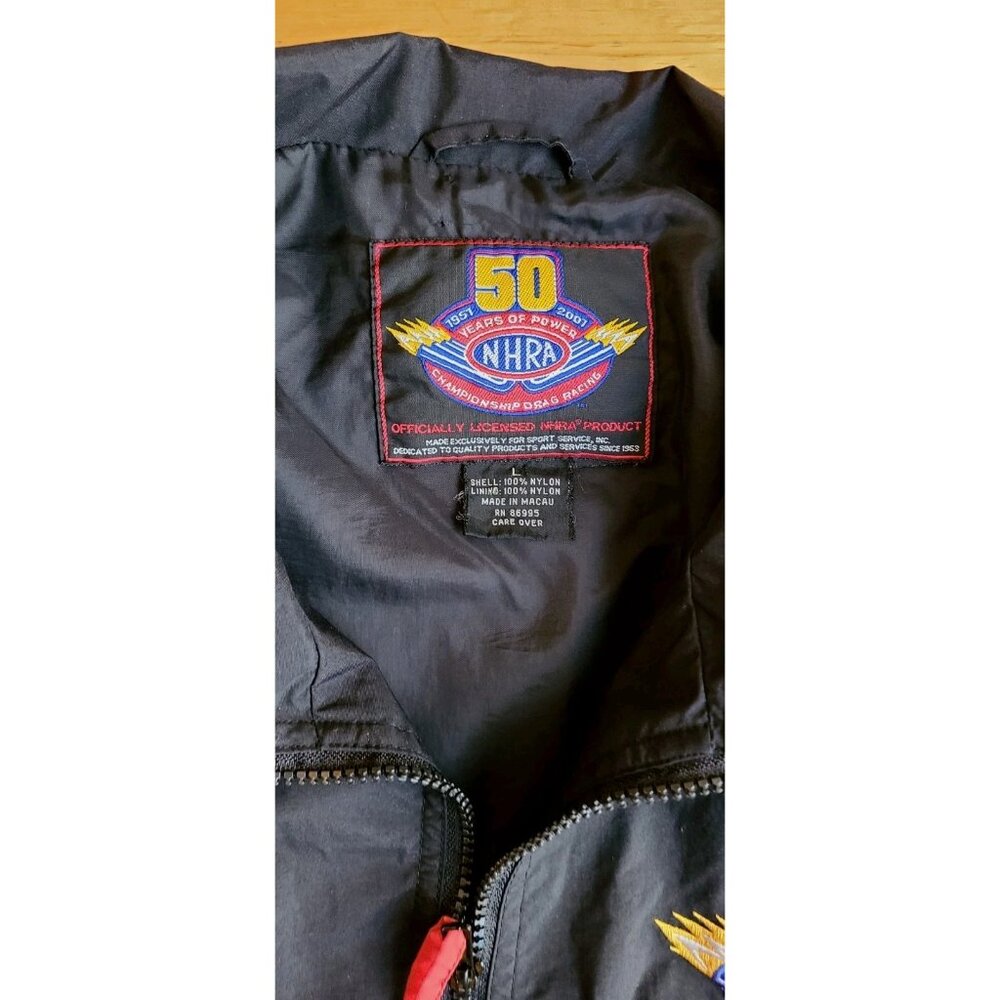 Vintage 50th Anniversary 2001 NHRA Drag Racing Nylon Bomber Black Jacket  Large - Picture 3 of 5